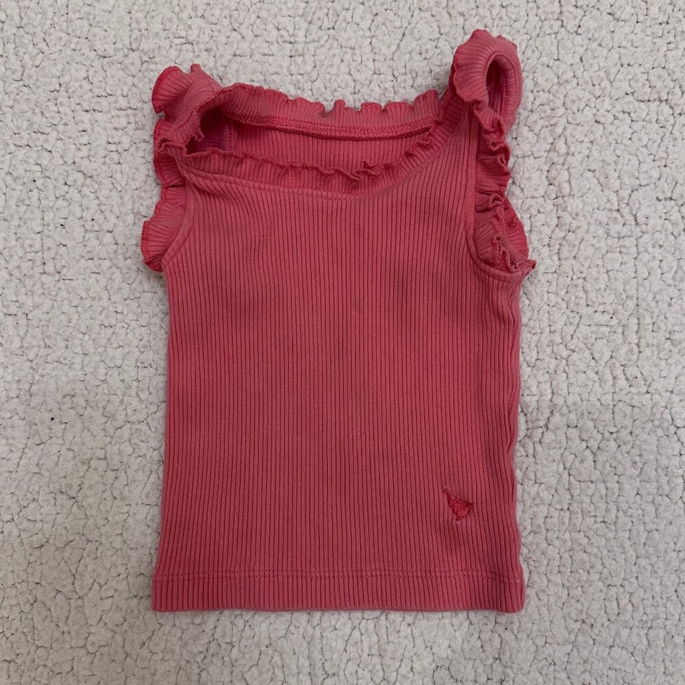Pink Chicken Girls Ribbed Ruffle Tank Top in Rose Pink